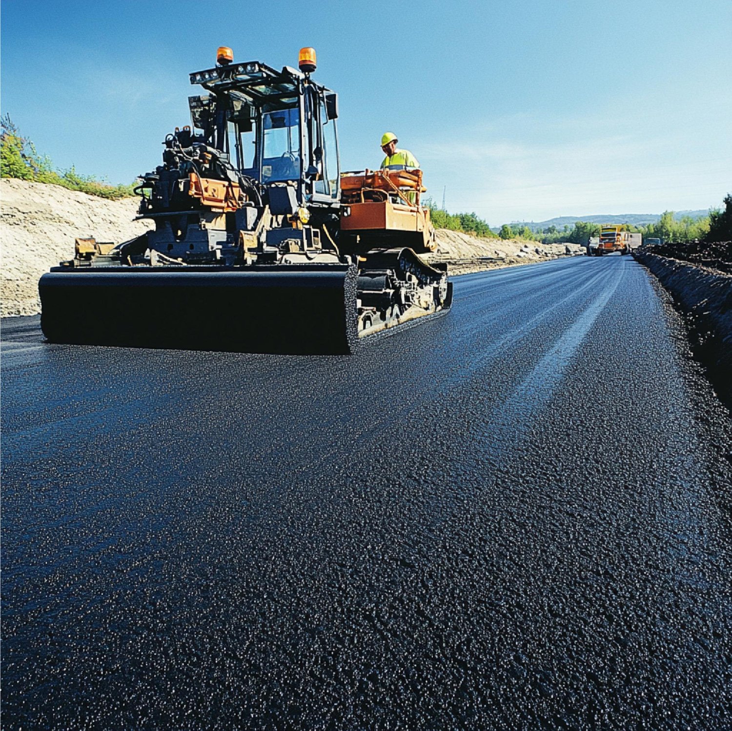 Road building crew placing base courses